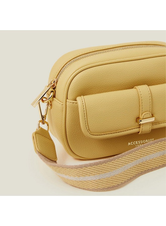 Accessorize London Women's Yellow Camera Webbing Strap Sling Bag - Image 4