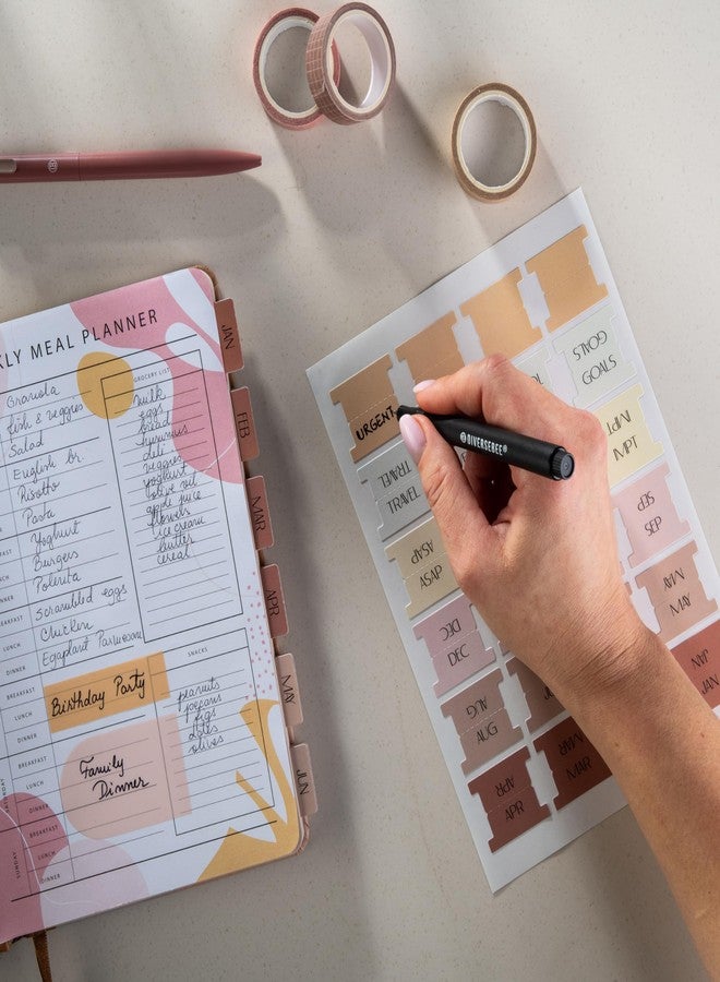 DiverseBee Laminated Planner Monthly Tabs, 24 Peel and Stick Tabs for Notebooks (12 Month Tabs and 4 Blank Tabs), Calendar Monthly Tab Stickers for Planners, Monthly Dividers (Peony) - Image 4
