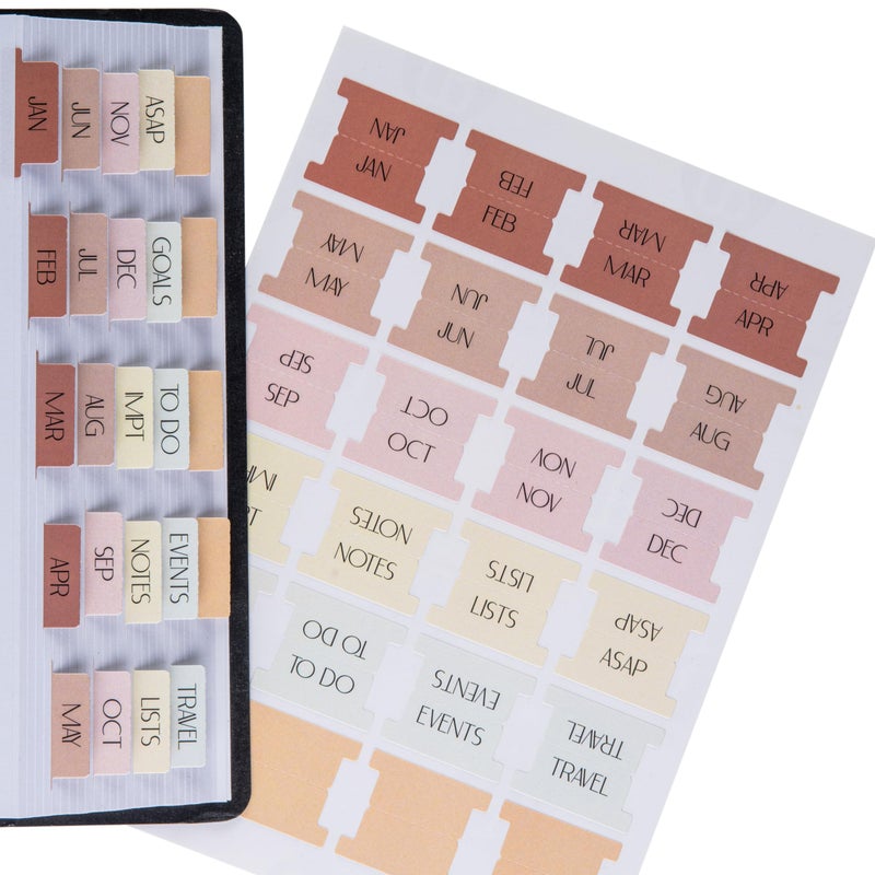 DiverseBee Laminated Planner Monthly Tabs, 24 Peel and Stick Tabs for Notebooks (12 Month Tabs and 4 Blank Tabs), Calendar Monthly Tab Stickers for Planners, Monthly Dividers (Peony) - Image 1