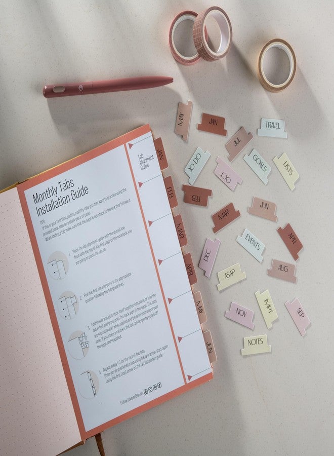 DiverseBee Laminated Planner Monthly Tabs, 24 Peel and Stick Tabs for Notebooks (12 Month Tabs and 4 Blank Tabs), Calendar Monthly Tab Stickers for Planners, Monthly Dividers (Peony) - Image 3