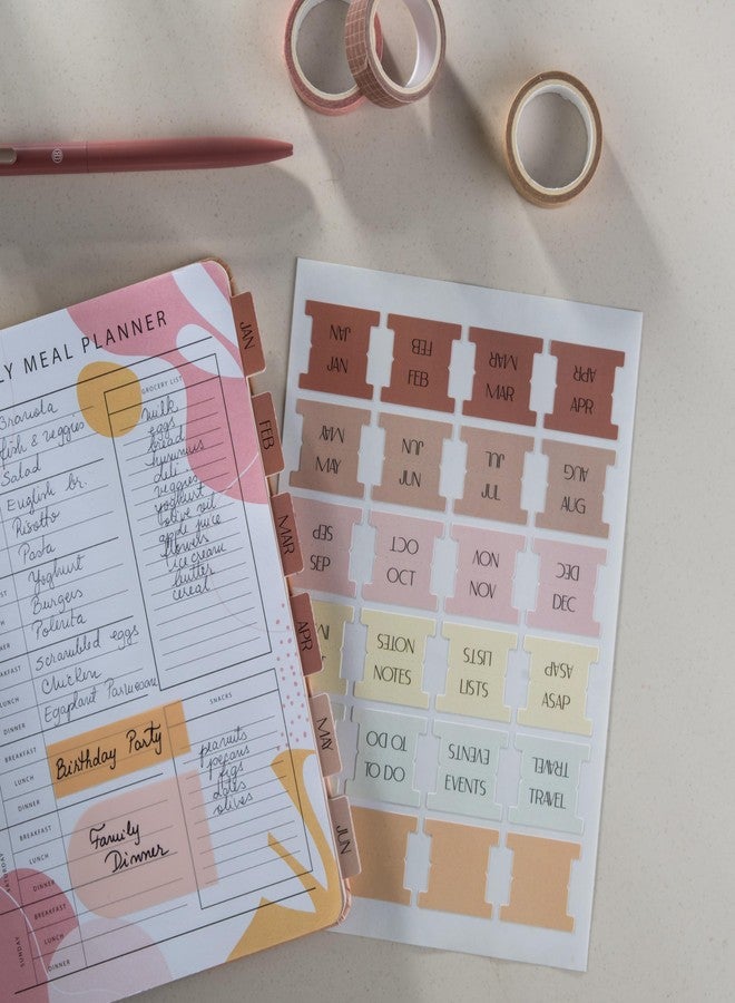 DiverseBee Laminated Planner Monthly Tabs, 24 Peel and Stick Tabs for Notebooks (12 Month Tabs and 4 Blank Tabs), Calendar Monthly Tab Stickers for Planners, Monthly Dividers (Peony) - Image 2