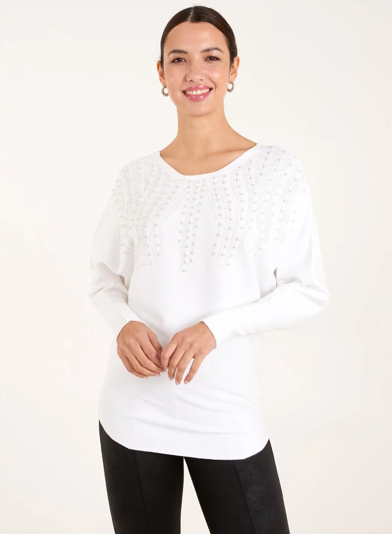 Blue Vanilla Embellished Pearl Knitted Jumper