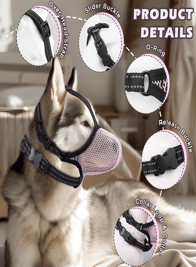 BONTHEE Dog Muzzle,Mesh Soft Muzzle for Small Medium Large Sized Dogs, Breathable Reflective Adjustable Puppy Muzzles with Collar for Scavenging Grooming Biting Chewing,Allows Panting and Drinking(Pink M) - Image 2