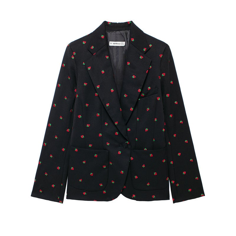 SAW AliExpress independent station womens fashion casual temperament lapel strawberry pattern top 9177840 Tops
