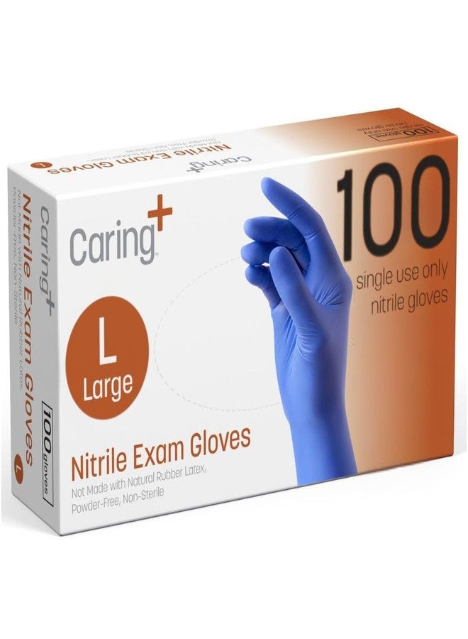 Caring Nitrile Exam Gloves (100ct), Powder Free and Not Made with Natural Rubber Latex, Gloves for Medical Use, Cleaning, Food Prep and More, Large - Image 1