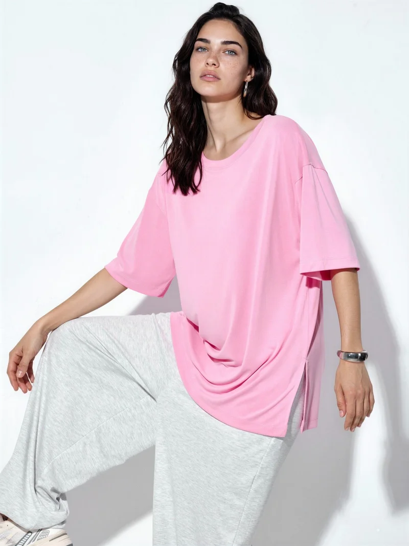 بوسيم BUSEM Slit Detailed Crew Neck Short Sleeve T-Shirt