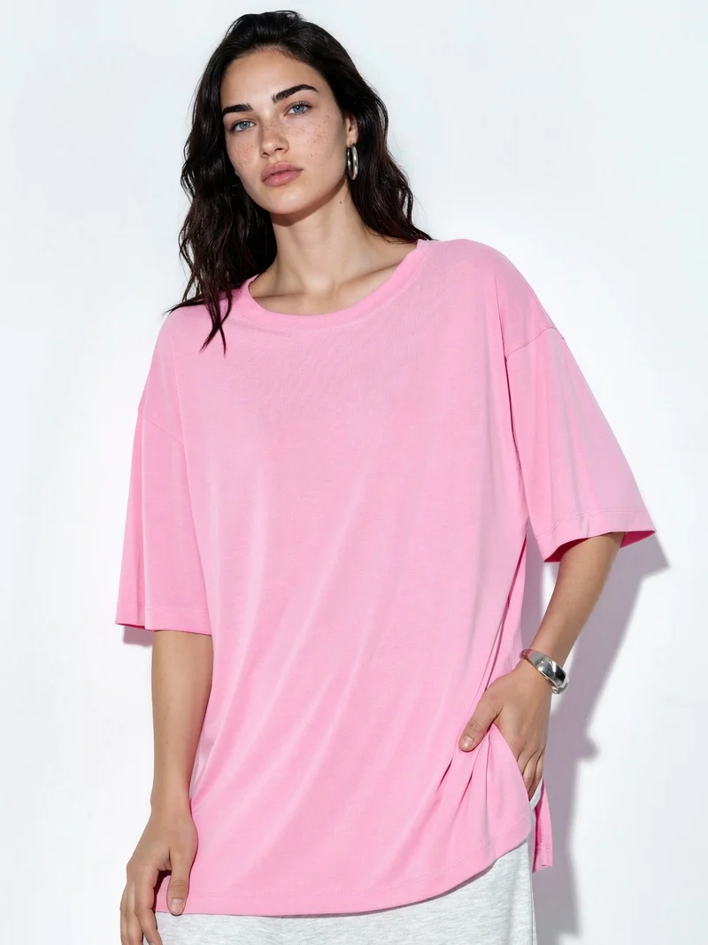 بوسيم BUSEM Slit Detailed Crew Neck Short Sleeve T-Shirt