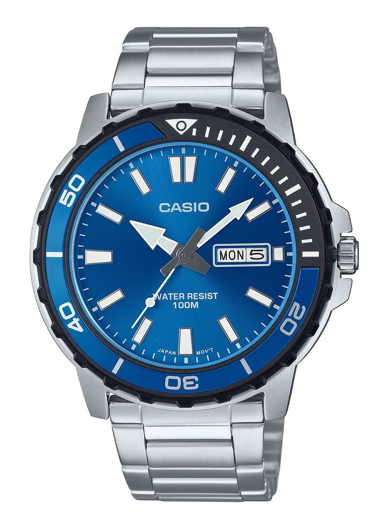 CASIO ساعة كاسيو انتيسر ستاندرد انالوج من الستانلس ستيل بمينا زرقاء كوارتز MTD-125D-2A1V للرجال - Image 1