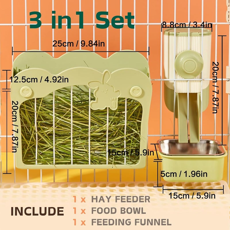 KASTWAVE Extra part combo compatible 3-in-1 Rabbit Hay Feeder Set with Food Bowl and Hanging Hay Rack, Durable Chew-Proof Small Pet Feeder for Bunny, Chinchilla Cage, Easy to Clean and Space-Saving (Green) Multiple design variants - Image 2