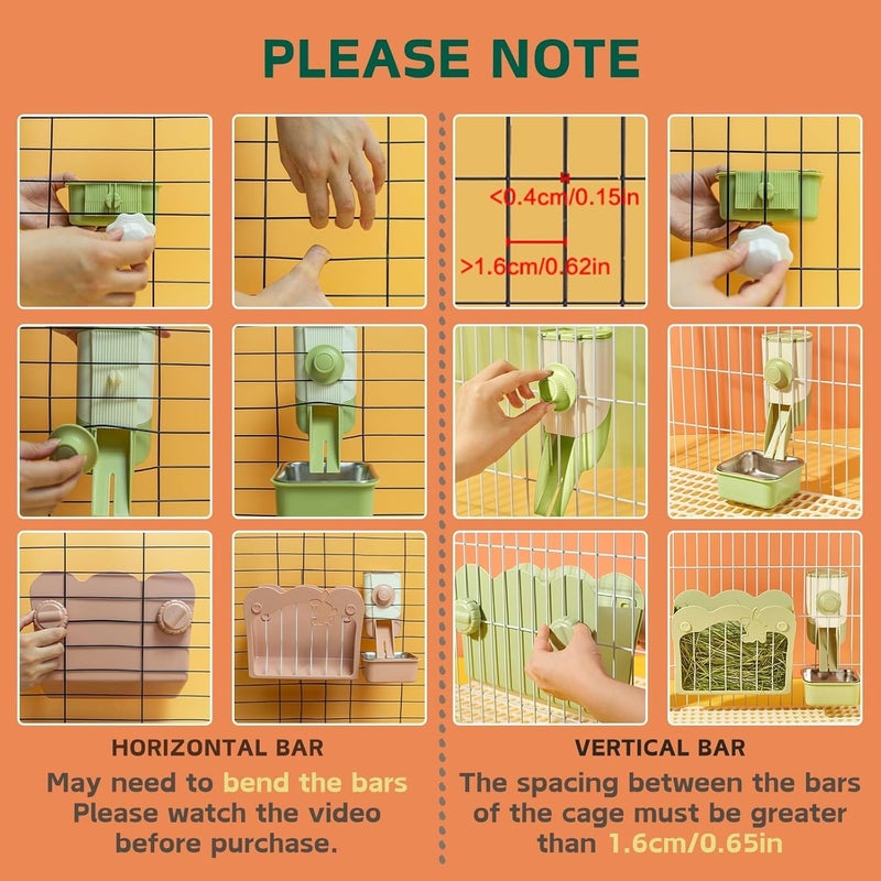 KASTWAVE Extra part combo compatible 3-in-1 Rabbit Hay Feeder Set with Food Bowl and Hanging Hay Rack, Durable Chew-Proof Small Pet Feeder for Bunny, Chinchilla Cage, Easy to Clean and Space-Saving (Green) Multiple design variants - Image 5