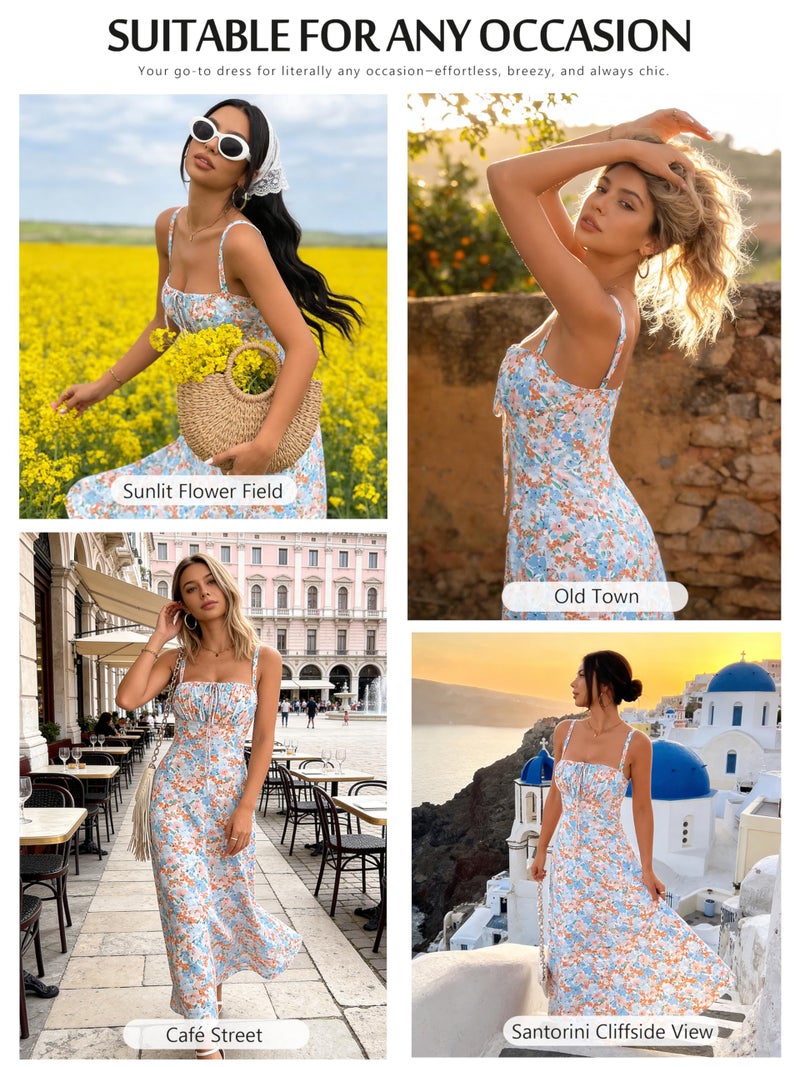 YATHON Sundresses for Women 2026 Vacation Maxi Spaghetti Strap Backless Flowy Tea Party Dress for Women Vintage(YT552-Pink B Floral 01,L) - Image 4
