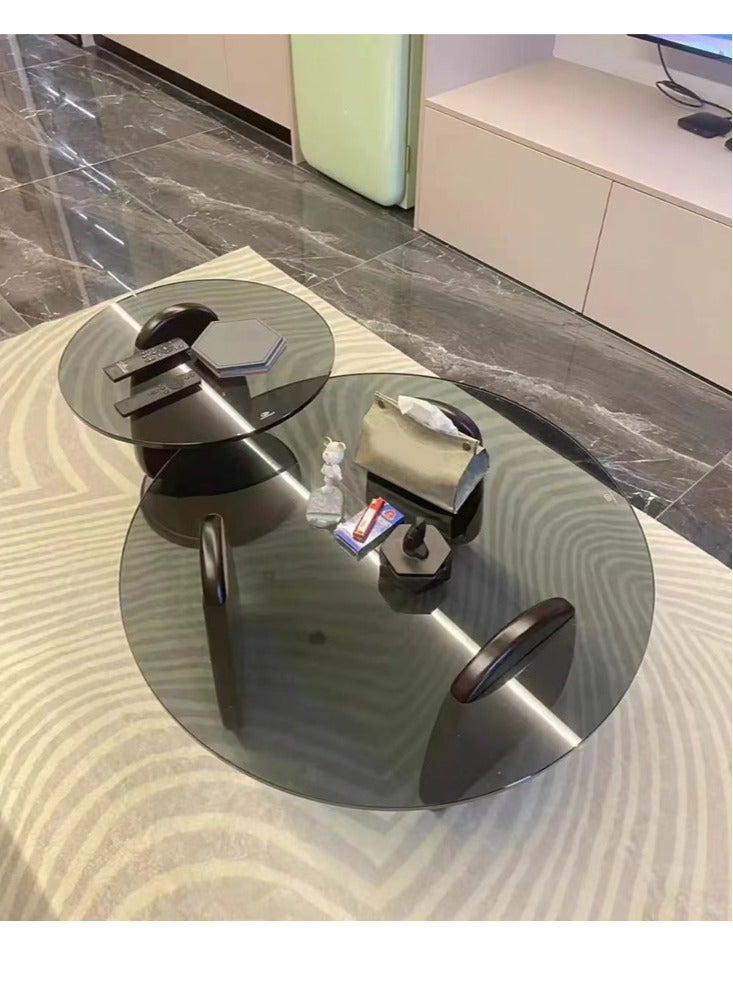 fashionhome مجموعة من 2 تصميم عصري أنيق وحواف مستديرة فاخرة من الزجاج المقسى وطاولة جانبية لطاولة القهوة من الخشب الفاخر لمكاتب غرفة النوم 80 × 33 و50 × 39 سنتيمترًا - Image 3