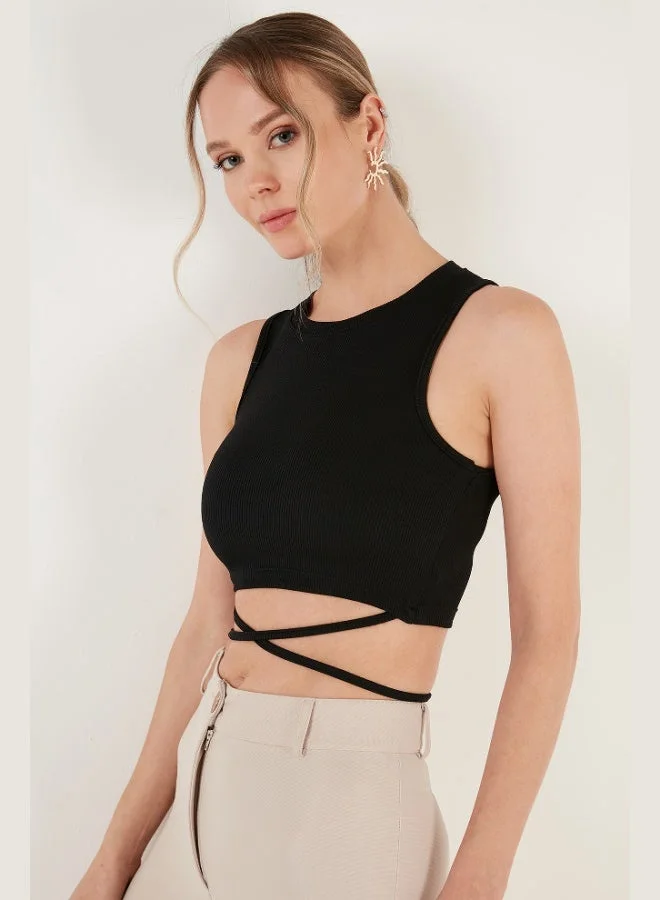 Lela Lela Ribbed Cross-Lacing Detailed Crop Tank Top Women's Tank Top 5865586