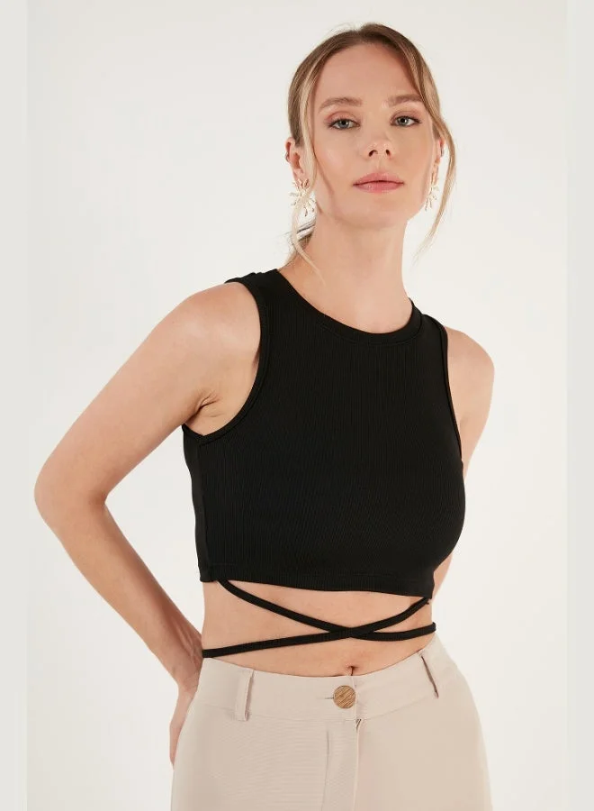 Lela Lela Ribbed Cross-Lacing Detailed Crop Tank Top Women's Tank Top 5865586