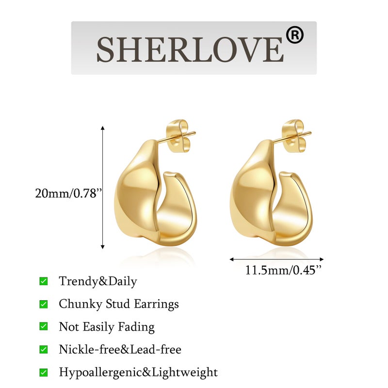 SHERLOVE Trendy Gold Plated Chunky Stud Earrings for Women Statement Geometric Drop Dangle Earrings Lightweight Hypoallergenic Fashion Gold Plated Jewelry - Image 5