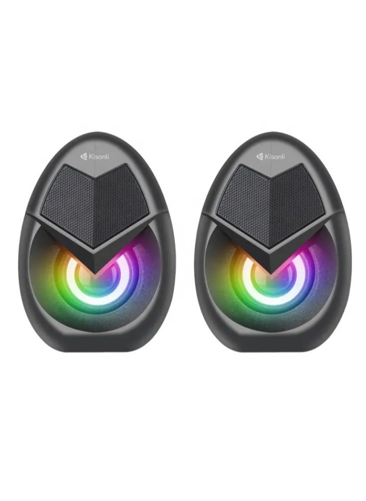 Kisonli - KISONLI 1060 USB + AUX 3.5MM Speaker RGB Speaker for Computer, LAPTOP 3 WATT PER SPEAKER  WITH MODERN ERGONOMIC DESIGN PERFECT FOR YOUR COMPUTER  SETUP - Image 1