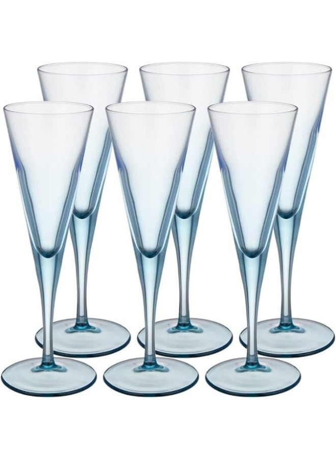 Pasabahce - V-Line Champagne Flute Glass Set 6 Pieces - Blue - 150ml Clear - Image 1