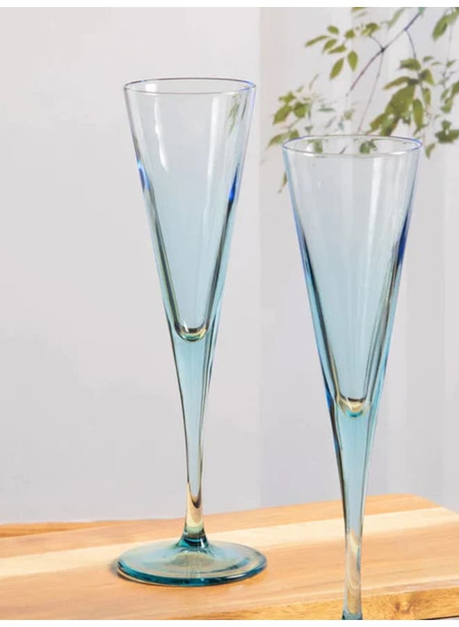Pasabahce - V-Line Champagne Flute Glass Set 6 Pieces - Blue - 150ml Clear - Image 3