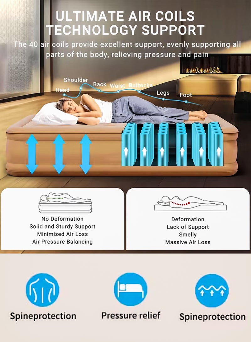 DBLEW مرتبة هوائية مزدوجة الحجم مع 2 وسائد هوائية سرير تخييم قابل للنفخ مع مضخة هواء قابلة لإعادة الشحن مدمجة تضخيم ذاتي مقاومة للماء مرتبة هوائية قابلة للنفخ زر واحد للتضخيم والتفريغ للاستخدام في المنزل، المغامرات الخارجية، المشي، السفر، النوم، النزهات، واستخدام سرير الضيوف تقنية فائقة الفخامة 200x40x150 سم - Image 3