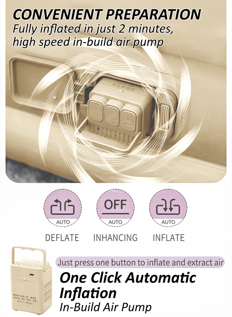 DBLEW مرتبة هوائية مزدوجة الحجم مع 2 وسائد هوائية سرير تخييم قابل للنفخ مع مضخة هواء قابلة لإعادة الشحن مدمجة تضخيم ذاتي مقاومة للماء مرتبة هوائية قابلة للنفخ زر واحد للتضخيم والتفريغ للاستخدام في المنزل، المغامرات الخارجية، المشي، السفر، النوم، النزهات، واستخدام سرير الضيوف تقنية فائقة الفخامة 200x40x150 سم - Image 2