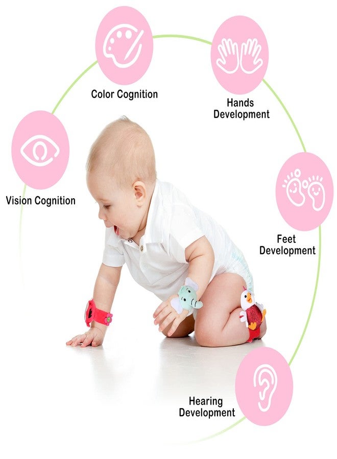 Jerify 4 Pieces Baby Wrist Rattles Animal Pattern Newborn Foot Rattles Toy for 0-12 Months Babies Boy Girl Infant Birthday Gifts Educational Toys, 4 Designs (Sheep, Dog, Chick, Monkey) - Image 4