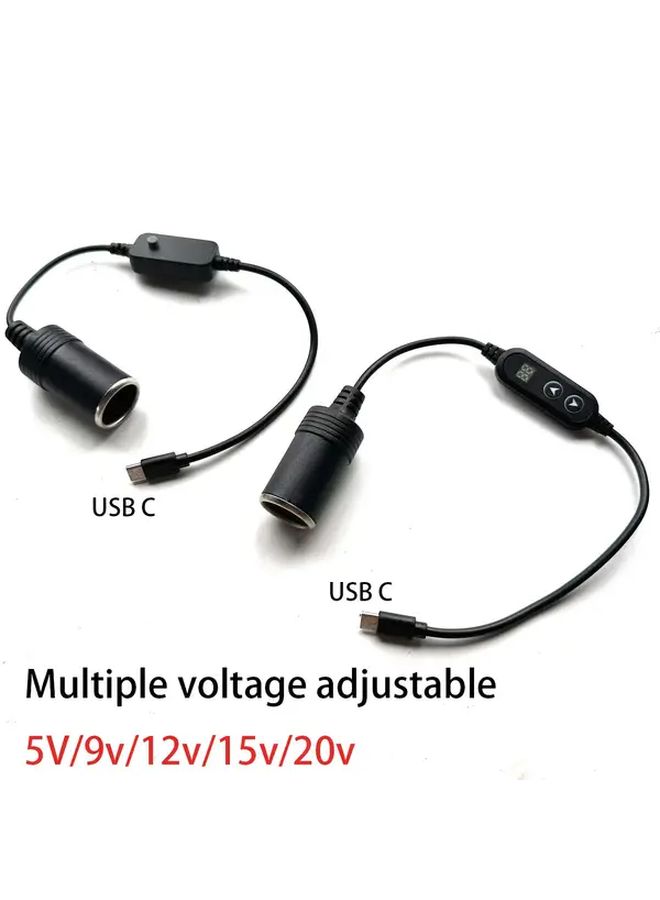 B Style USB C Car Charger Adjustable 5V 9V 12V 15V 20V Voltage Compact Power Converter Cable - Image 1