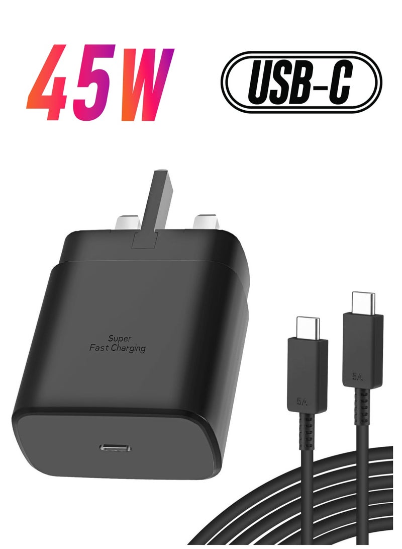 شاحن سريع فائق 2.0 بقوة 45 واط USB-C PPS لجهاز سامسونج جالاكسي S24، جوجل بيكسل 8 برو وآيفون 14 برو ماكس – يتضمن كابل بطول 6.6 قدم 5 أمبير - Image 1