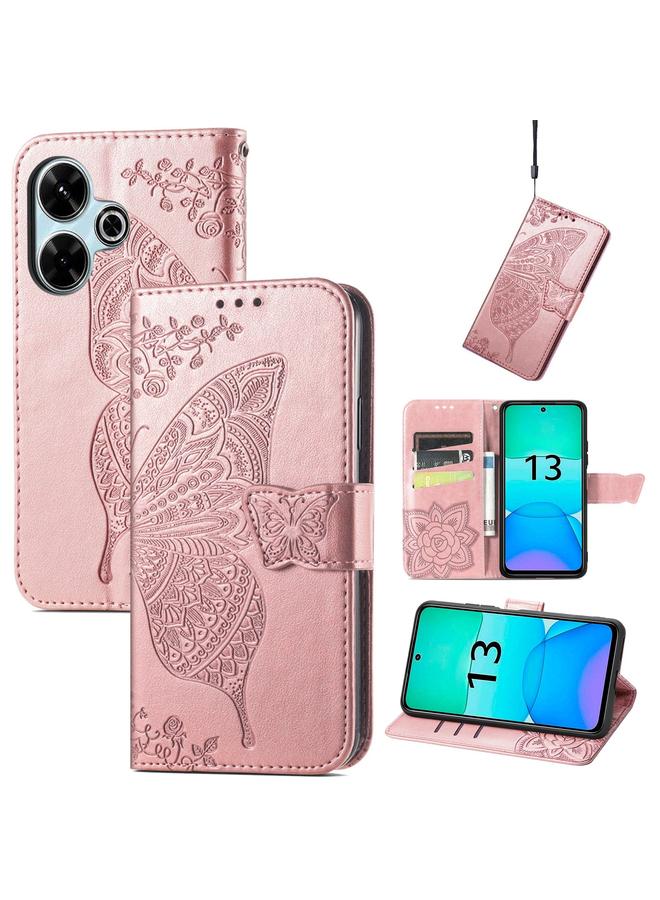 Case For Xiaomi Redmi 13 4G Butterfly Love Flower Embossed Leather Phone Case