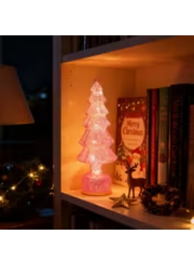 إيروريكس مصباح ديكوري على شكل شجرة كريسماس من الكريستال الوردي بإضاءة صفراء دافئة – يعمل بالبطارية - Image 2