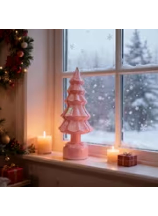 إيروريكس مصباح ديكوري على شكل شجرة كريسماس من الكريستال الوردي بإضاءة صفراء دافئة – يعمل بالبطارية - Image 1