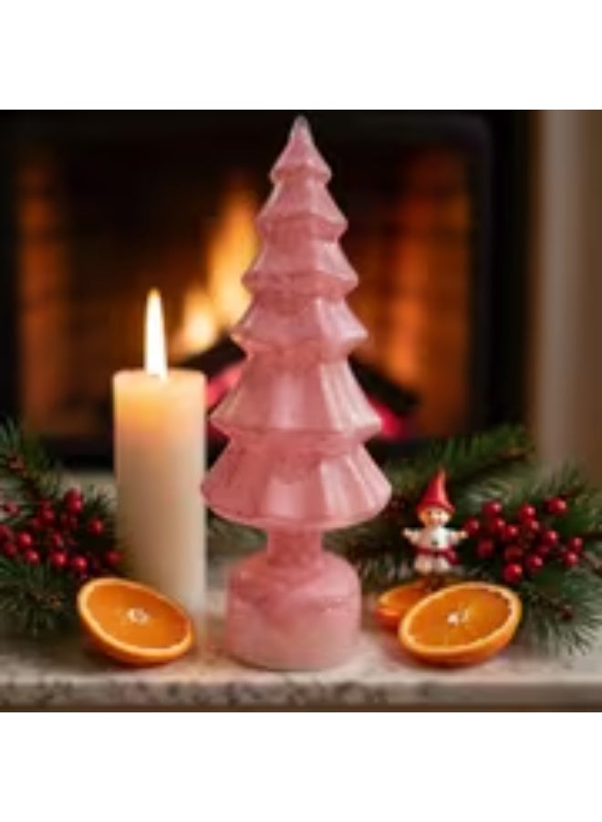 إيروريكس مصباح ديكوري على شكل شجرة كريسماس من الكريستال الوردي بإضاءة صفراء دافئة – يعمل بالبطارية - Image 4