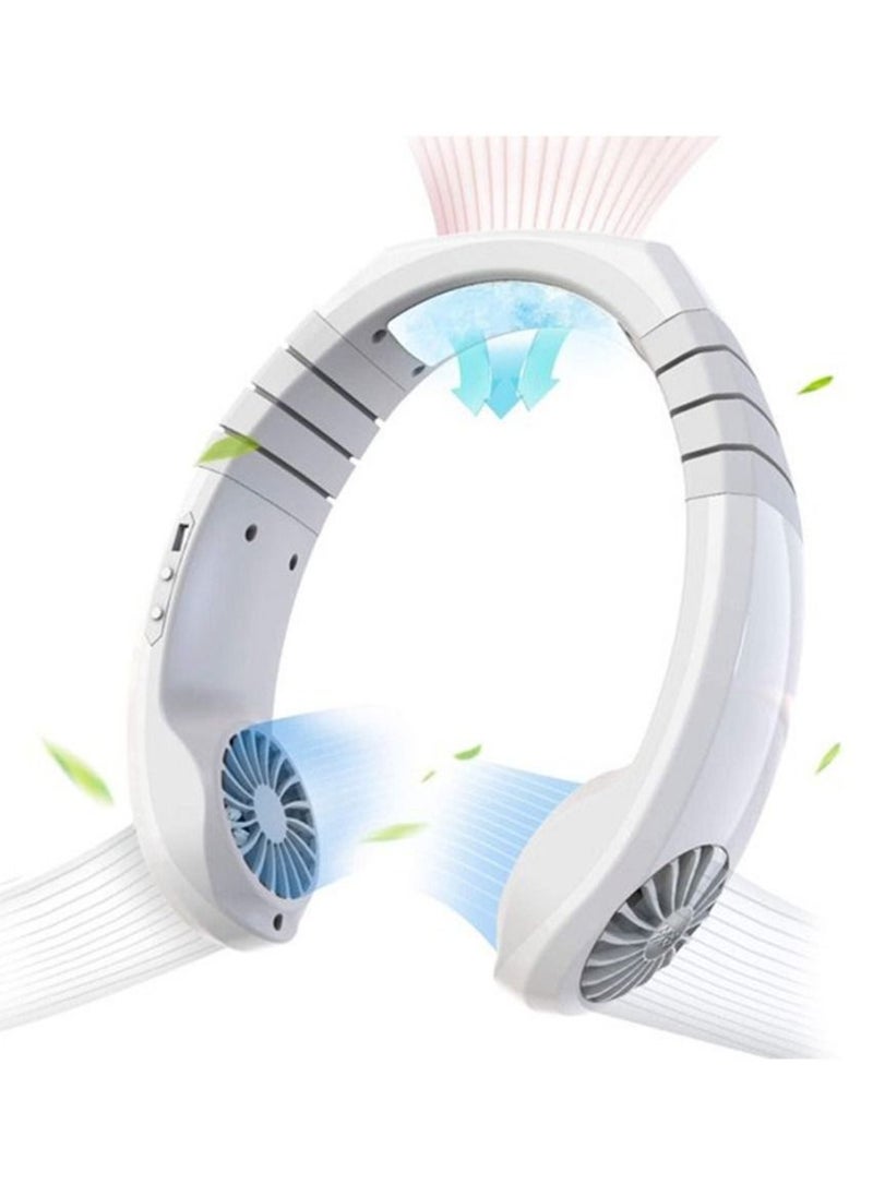 Generic - USB Hanging Neck Fan, Air Cooler USB Micro Portable 2 in 1 Air Cooler Mini Electric Air Conditioner Scarf Cooling Portable Hanging Neck Fan (White) - Image 1