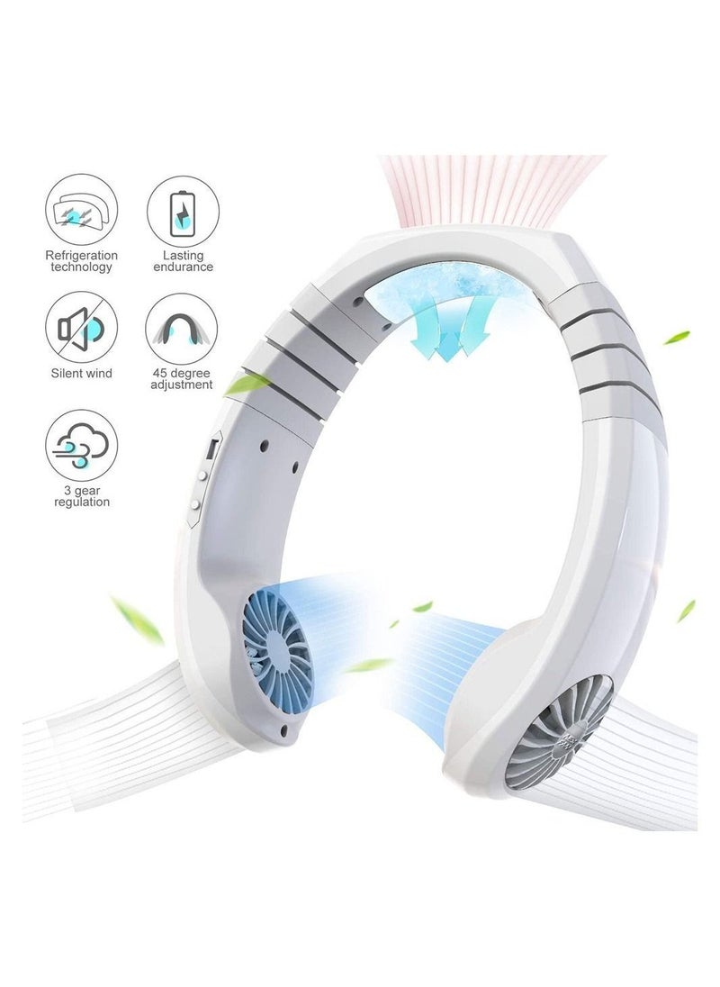 Generic - USB Hanging Neck Fan, Air Cooler USB Micro Portable 2 in 1 Air Cooler Mini Electric Air Conditioner Scarf Cooling Portable Hanging Neck Fan (White) - Image 1