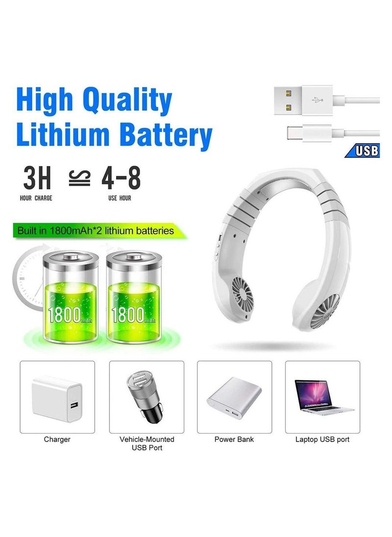 Generic - USB Hanging Neck Fan, Air Cooler USB Micro Portable 2 in 1 Air Cooler Mini Electric Air Conditioner Scarf Cooling Portable Hanging Neck Fan (White) - Image 1