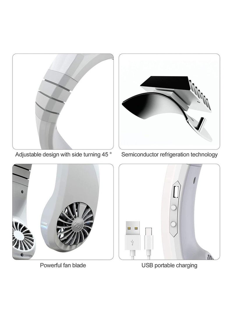 Generic - USB Hanging Neck Fan, Air Cooler USB Micro Portable 2 in 1 Air Cooler Mini Electric Air Conditioner Scarf Cooling Portable Hanging Neck Fan (White) - Image 1