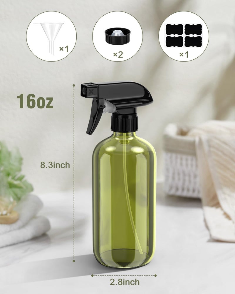 Bontip Glass Spray Bottle, Amber Glass Spray Bottle Set & Accessories for Non-toxic Window Cleaners Aromatherapy Facial hydration Watering Flowers Hair Care (2 Pack/16oz) (Amber), Olive Green, 16 Season change compatible build - Image 3