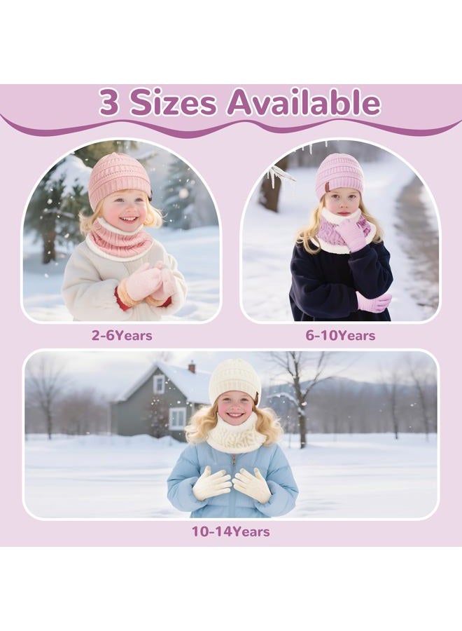 FENELY Kids Scarf and Hat Glove Set for 5-10 Years Old Boys and Girls Purple Winter Warm Fleece Lined Knit Beanie and Infinity Scarf - Image 2