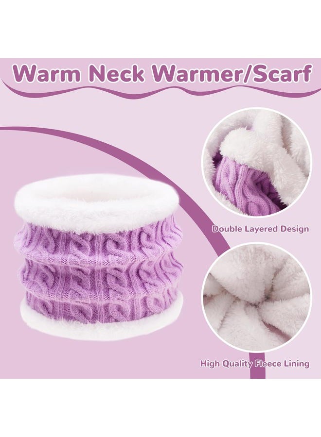FENELY Kids Scarf and Hat Glove Set for 5-10 Years Old Boys and Girls Purple Winter Warm Fleece Lined Knit Beanie and Infinity Scarf - Image 5