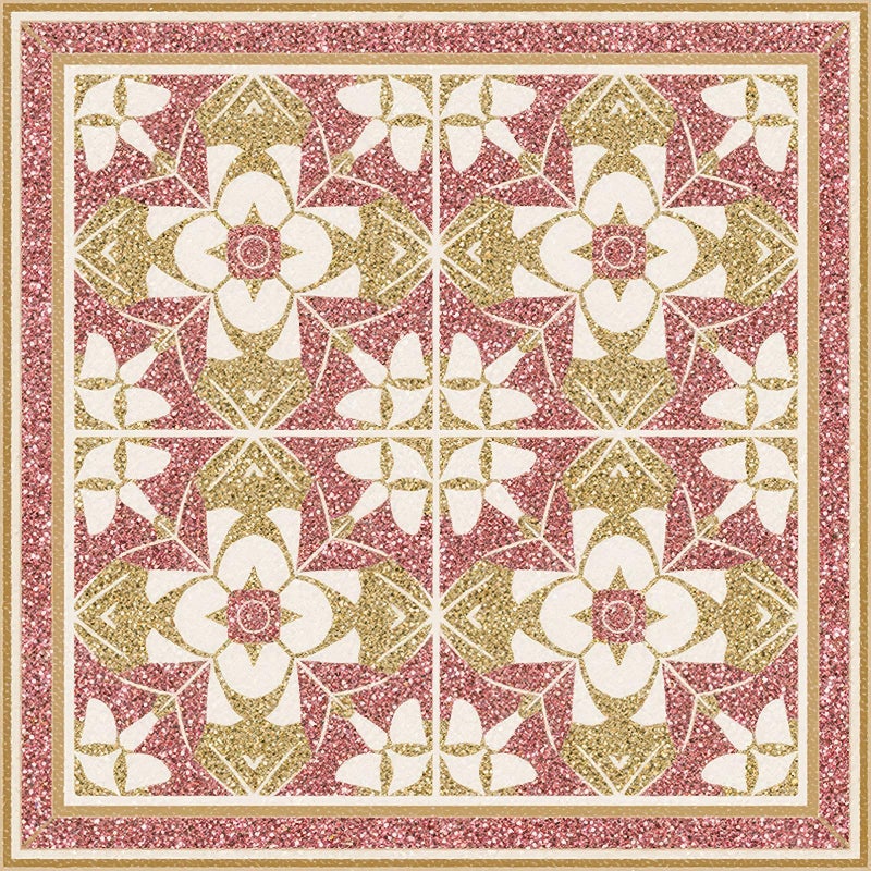 HOMETITUTE 10PCS 12x12 Inch Red and Gold Glitter Flower Pattern Floor Tiles Peel and Stick Removable Self Adhesive DIY Vinyl Flooring Stickers for Kitchen Bathroom Living Room Entryway Home Decor - Image 1