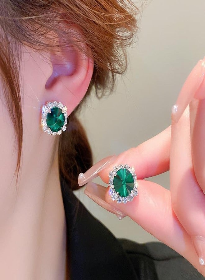 Chargances Green Crystal Bridal Jewelry Set Statement Choker Necklace Rhinestone Wedding Dangle Earrings Set Gift Party Prom Jewelry for Women - Image 3