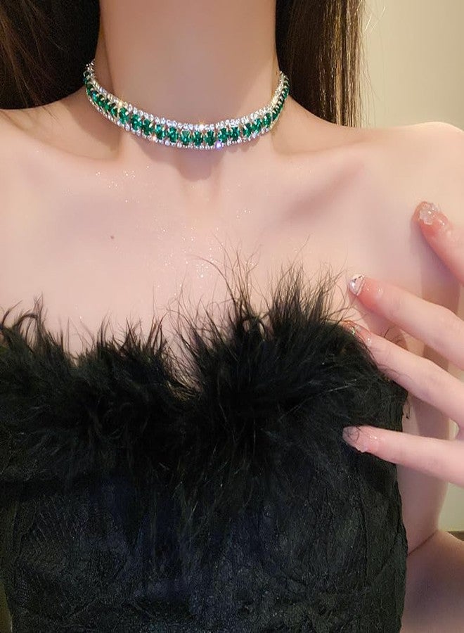 Chargances Green Crystal Bridal Jewelry Set Statement Choker Necklace Rhinestone Wedding Dangle Earrings Set Gift Party Prom Jewelry for Women - Image 4