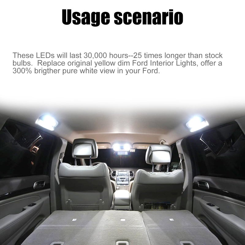 Vrasly 14 pcs F250 F350 White Interior LED Lights Replacement Bulbs for 1999-2016 Ford F-250 F-350 Super Duty 6000K Interior LED Lighting Package, Map Lights+Dome Lights+Cargo Lights+License Plate Lights - Image 5