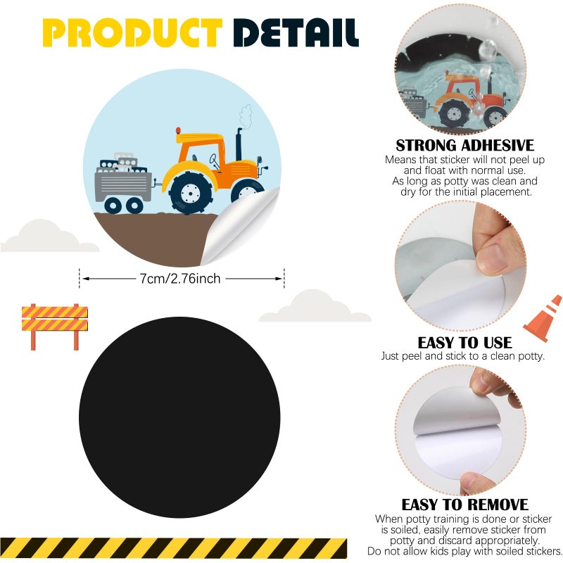 Geyee 24 Pcs Potty Training Stickers Potty You Pee on Toilet Reveal Stickers Chart Reusable Pee Decals Color Changing Seat Toilet Targets for Boys Girls Kids Training Use(Construction) - Image 3