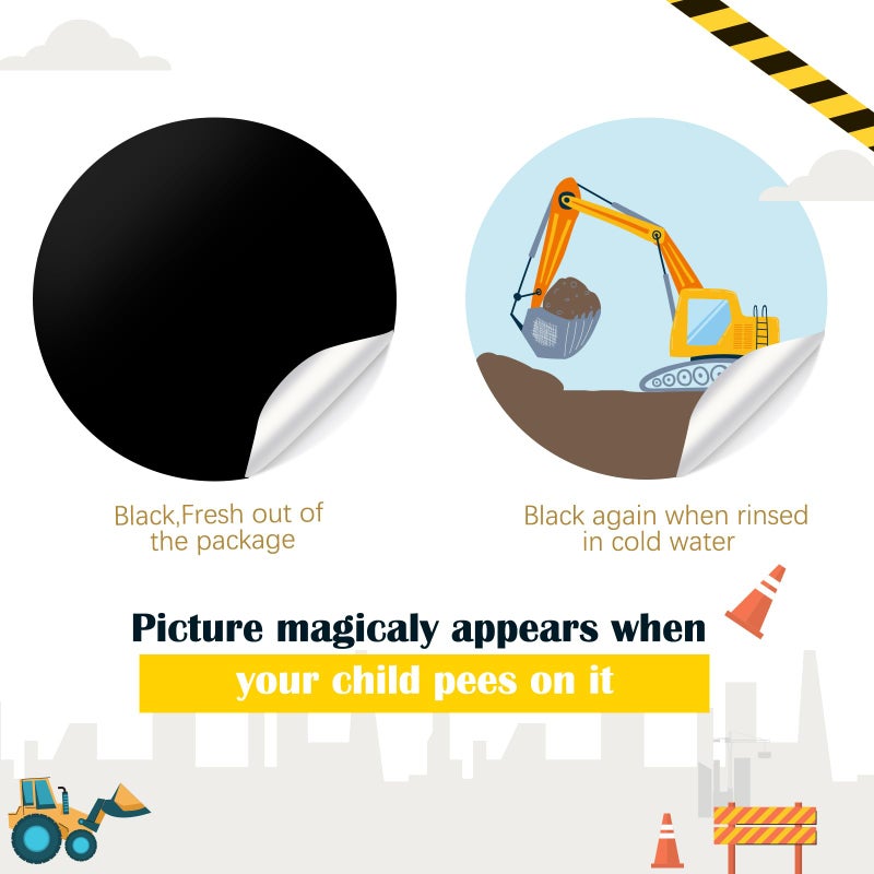 Geyee 24 Pcs Potty Training Stickers Potty You Pee on Toilet Reveal Stickers Chart Reusable Pee Decals Color Changing Seat Toilet Targets for Boys Girls Kids Training Use(Construction) - Image 2