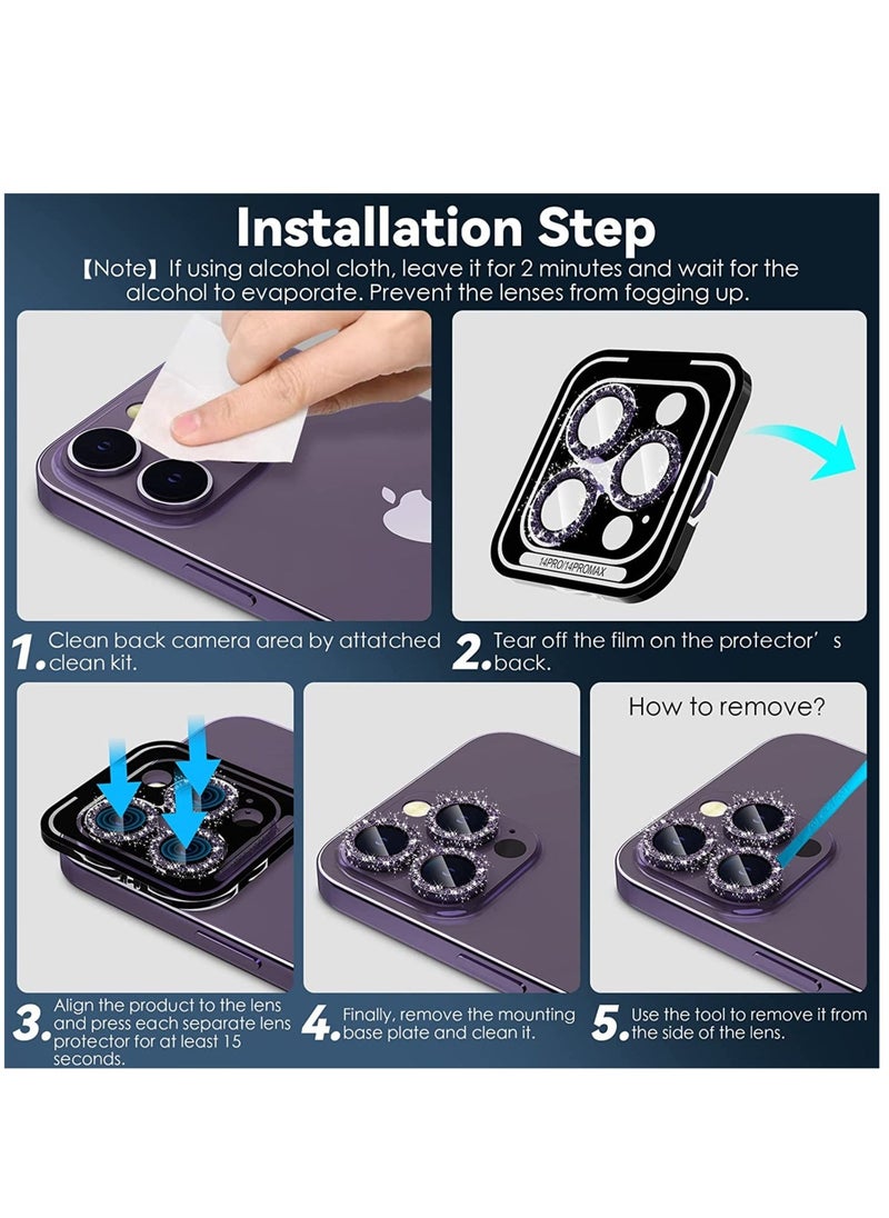 Raxoom Camera Lens Protector for iPhone 14 Pro (6.1 inch) & iPhone 14 Pro Max (6.7 inch), 9H Tempered Glass Metal Ring Camera Cover Film [Case Friendly Anti-Scratch HD Clear], Glitter Colorful - Image 2