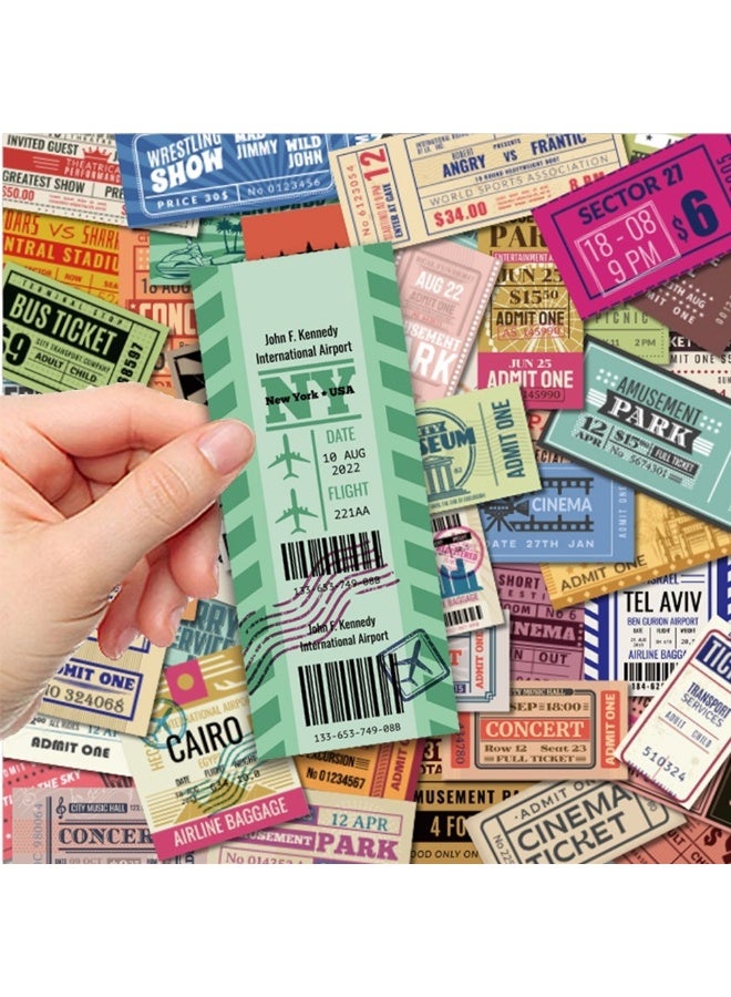 ORAINBOW Vintage Ticket Stickers 50 Pcs Scrapbooking Supplies for Bullet Journals Planners Letter Card Album Making Collage Art Crafts Water Bottle - Image 5