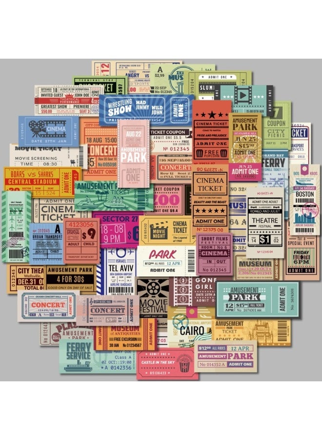 ORAINBOW Vintage Ticket Stickers 50 Pcs Scrapbooking Supplies for Bullet Journals Planners Letter Card Album Making Collage Art Crafts Water Bottle - Image 3