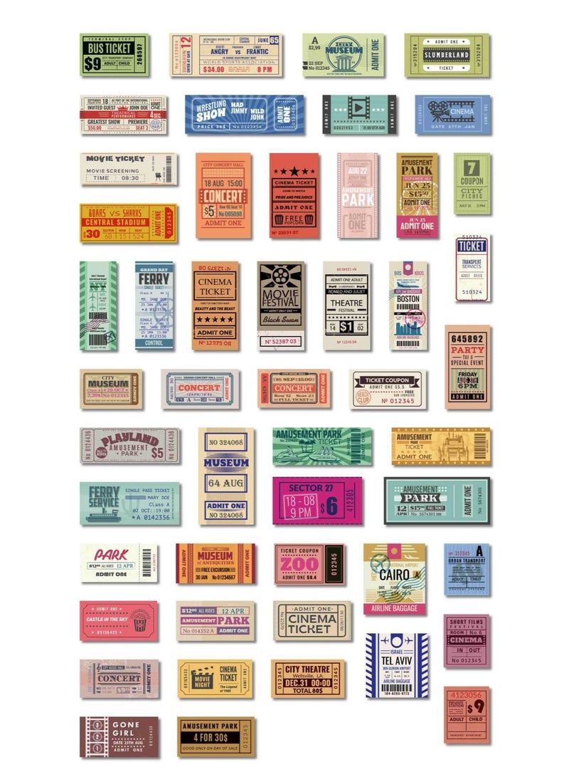 ORAINBOW Vintage Ticket Stickers 50 Pcs Scrapbooking Supplies for Bullet Journals Planners Letter Card Album Making Collage Art Crafts Water Bottle - Image 2