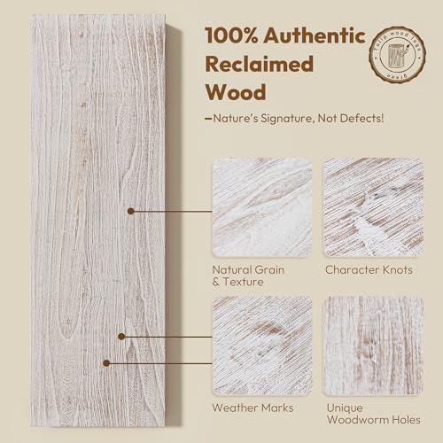 Vivelove Elm Floating Shelves for Wall Solid Wood, 24 Inches Long Rustic Wall Shelf with Invisible Bracket for Living Room Bedroom Bathroom Office, Farmhouse Display Shelf, Set of 2 - Weathered White - Image 4