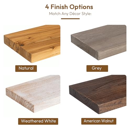 Vivelove Elm Floating Shelves for Wall Solid Wood, 24 Inches Long Rustic Wall Shelf with Invisible Bracket for Living Room Bedroom Bathroom Office, Farmhouse Display Shelf, Set of 2 - Weathered White - Image 5